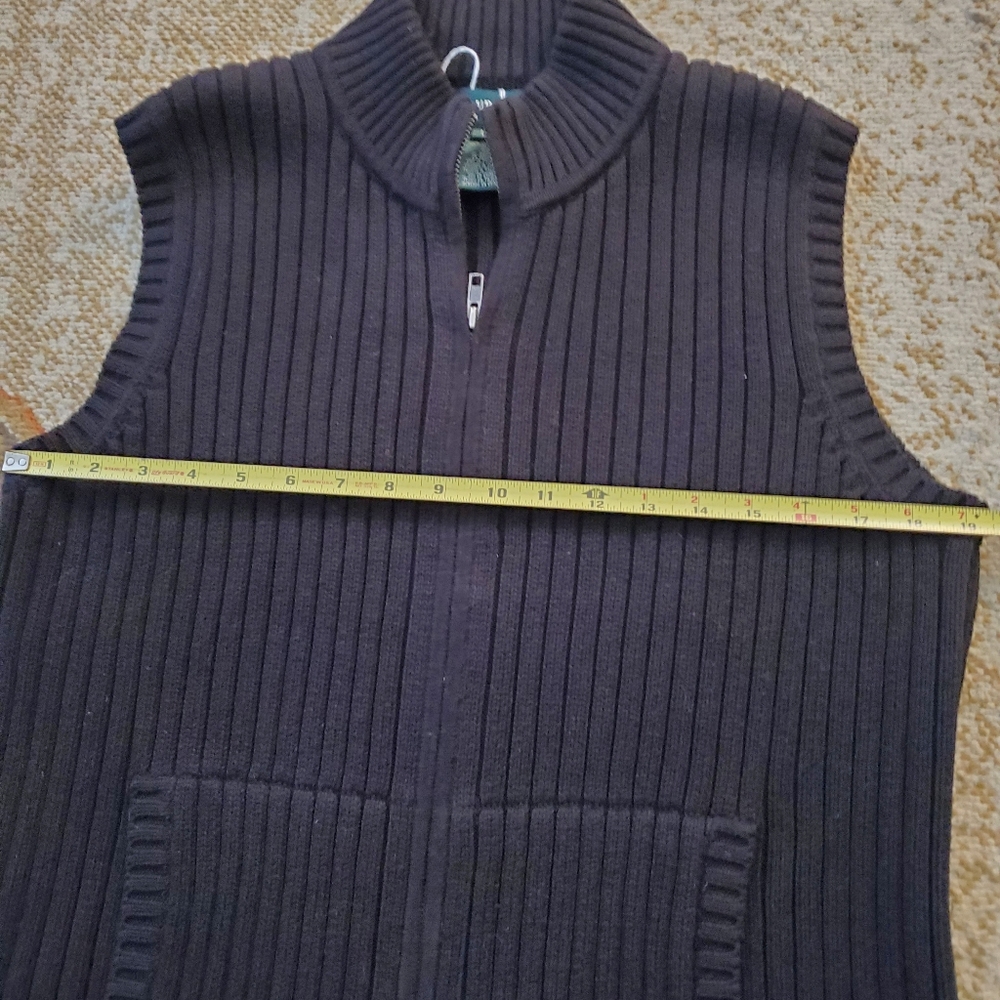 LAUREN RALPH LAUREN Ribbed Mock Neck Full Zip Vest Pockets L - Picture 9 of 11